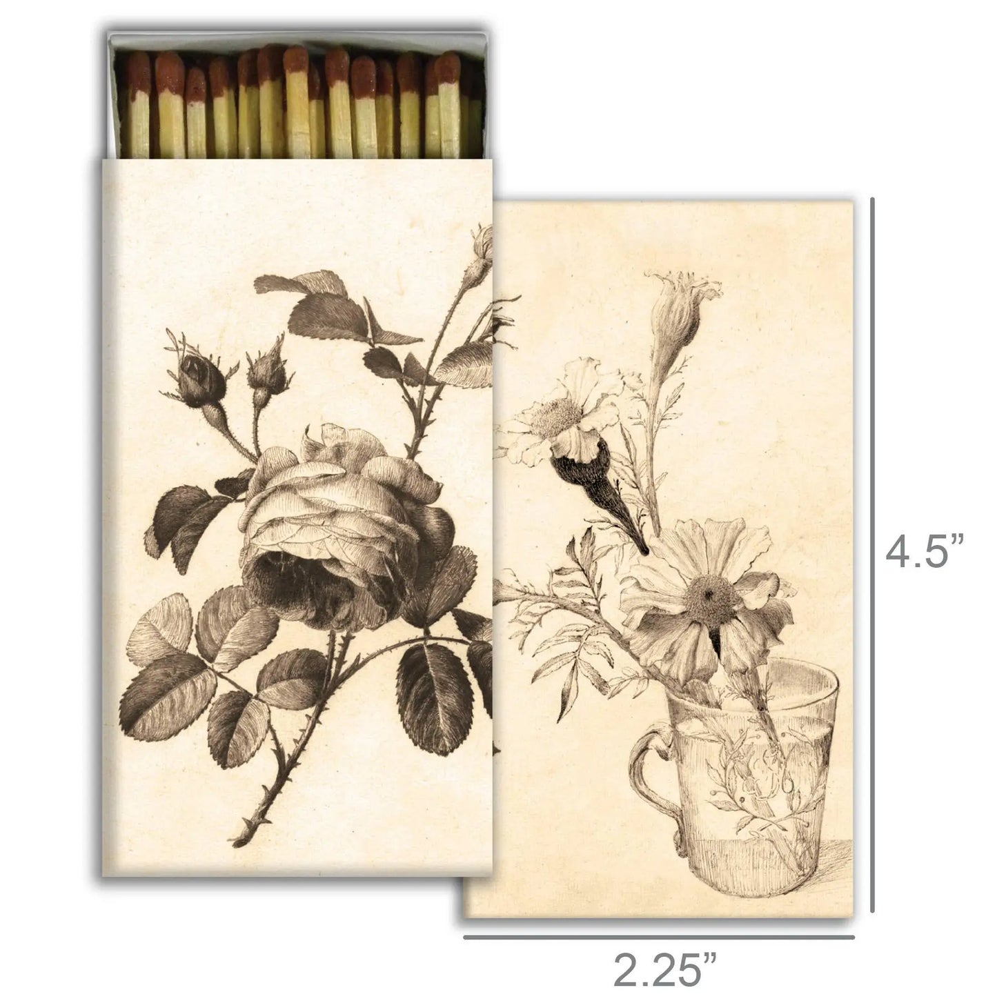 Matchbox with floral design on a white background