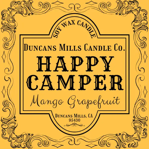 Happy Camper soy wax candle with mango and grapefruit in tin vessel by Duncans Mills Candle Co.