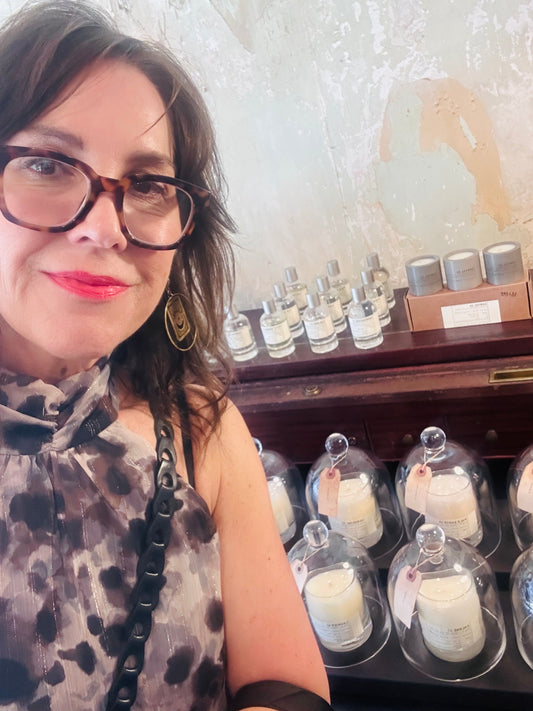 Stephanie with candle display in Le Labo Bleeker Street 