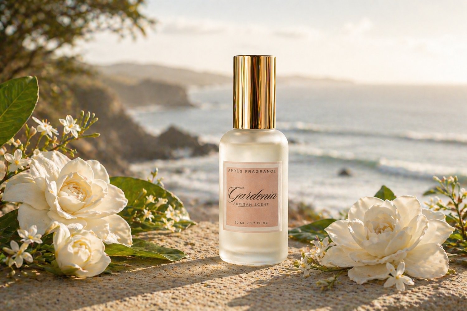 Gardenia Artisanal Scent with Coastal Background