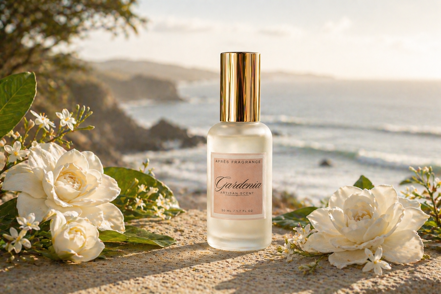 Gardenia Artisanal Scent with Coastal Background