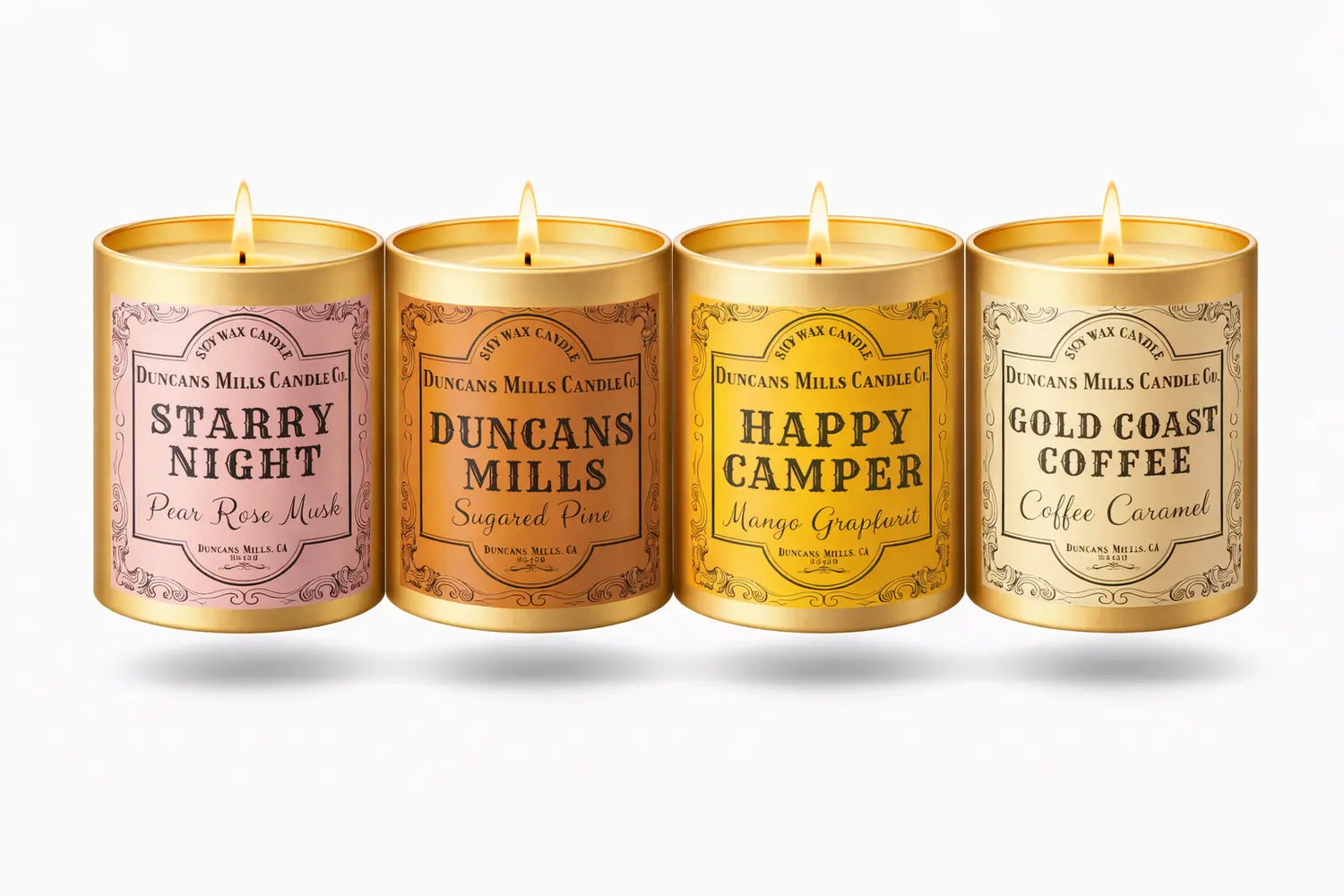 Duncans Mills signature candle collection in infinity tins featuring scents inspired by the historic Russian River town