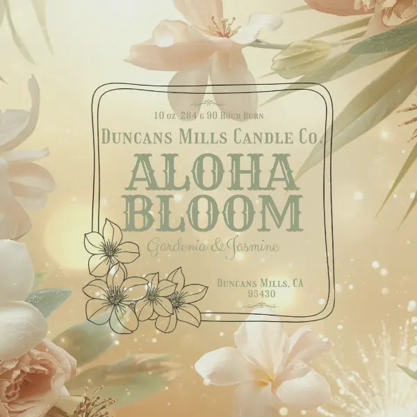 aloha Bloom label with gardenia flowers
