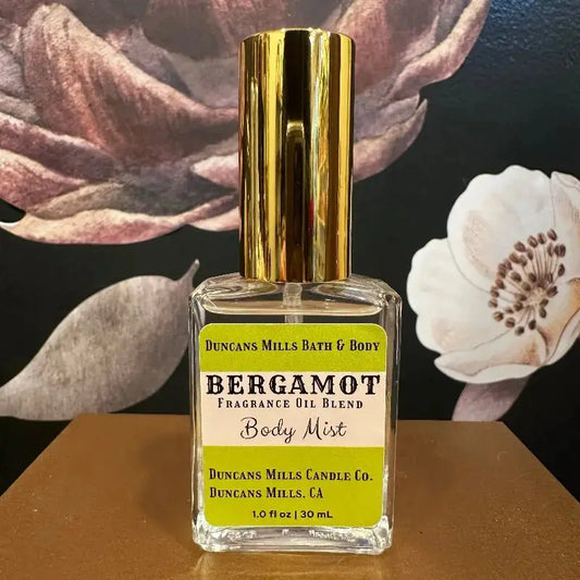 Bergamot body mist eau de toilette with bright citrus notes in glass bottle by Duncans Mills Bath & Body