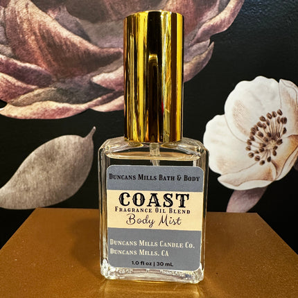 A beautifully bottled Coast fragrance from Duncans Mills Candle Co., blending fresh lavender, marine notes, and warm woods for a crisp, grounding scent.