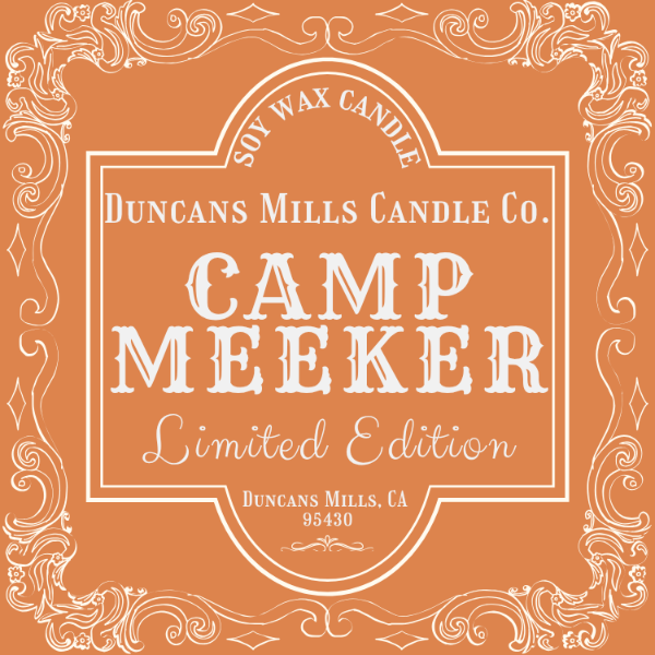 Camp Meeker limited-edition soy candle by Duncans Mills Candle Co., named for the historic Russian River redwood town on Dutch Bill Creek.