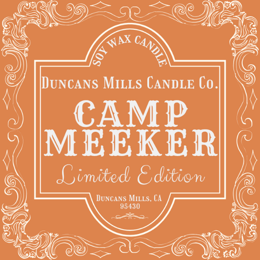 Camp Meeker limited-edition soy candle by Duncans Mills Candle Co., named for the historic Russian River redwood town on Dutch Bill Creek.