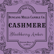 Elegant purple label image: Soy Wax Candle, Duncans Mills Candle Co., Cashmere, Blackberry Amber, Duncans Mills, CA