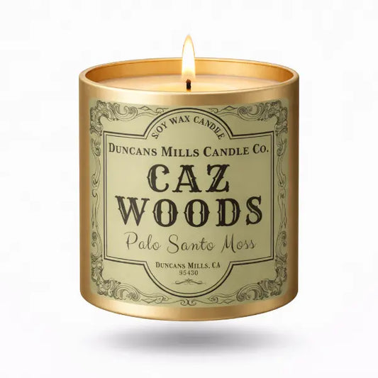 Caz Woods Infinity Tin Soy Wax candle  on a white background 