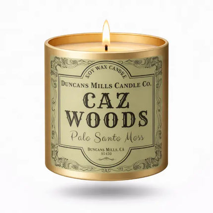 Caz Woods Infinity Tin Soy Wax candle  on a white background 