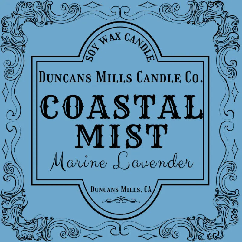 Coastal Mist soy wax candle with marine and lavender notes in gold tin by Duncans Mills Candle Co.
