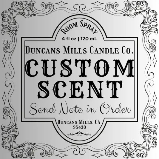 Custom linen and room spray label by Duncans Mills Candle Co. for personalized fragrance blends