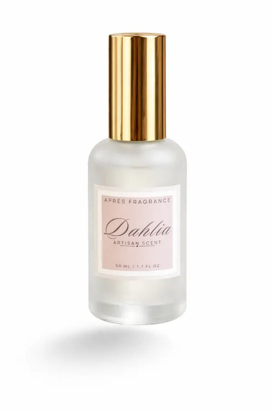 Dahlia artisan scent with floral dahlia notes in glass perfume bottle by Après Fragrance