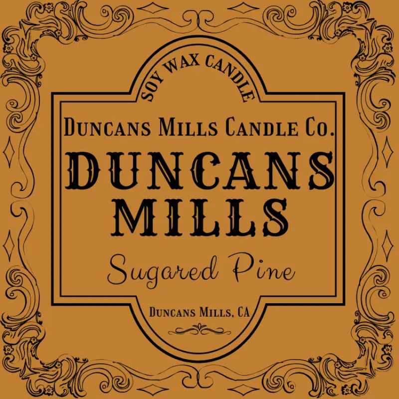 Duncans Mills soy wax candle with sugared pine notes in gold tin by Duncans Mills Candle Co.