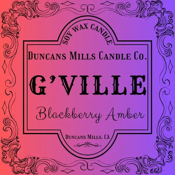 G'Ville soy wax candle with blackberry and amber notes in tin by Duncans Mills Candle Co.