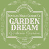 Duncan's Mills Candle Co. Garden Dream Gardenia Jasmine candle label on a green background