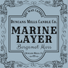 Elegant pale-blue label image: Soy Wax Candle, Duncans Mills Candle Co., Marine Layer, Bergamot Moss, Duncans Mills, CA