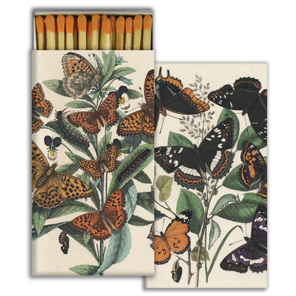 Matches in matchbox with butterfly design.