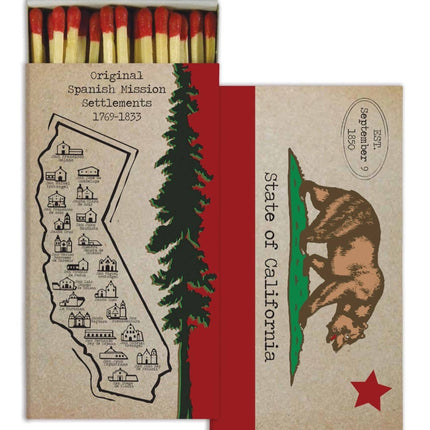 Matchbox with California map design and State of Calfornia Bear.