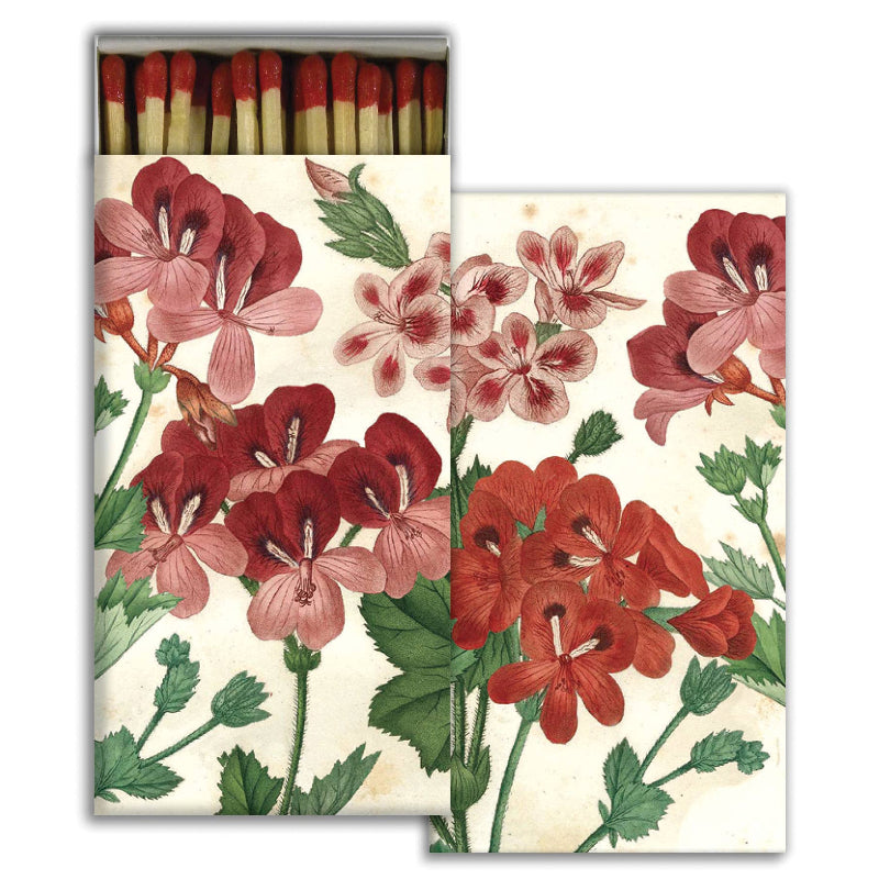 Matches in matchbox with geranium design