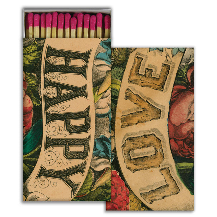Matches in matchbox with Happy and Love design on it.
