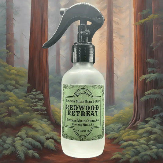 Redwood Retreat linen and room spray with juniper and cypress notes by Duncans Mills Candle Co.