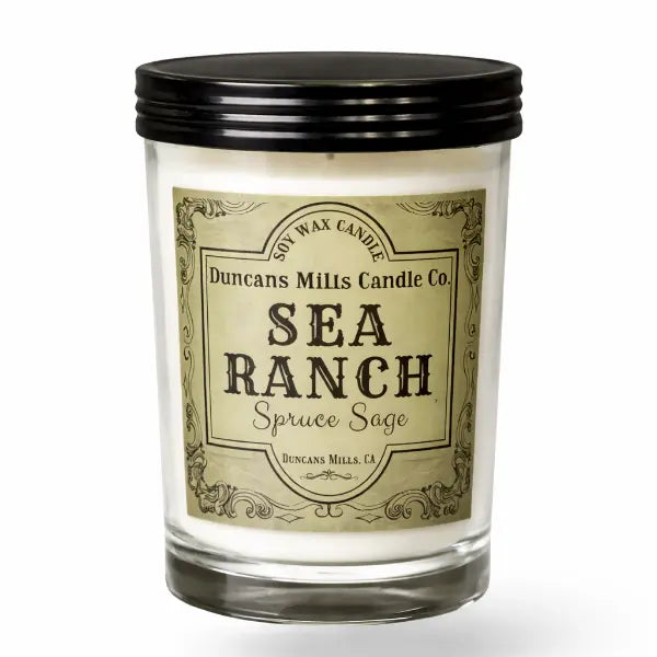 Candle with 'Sea Ranch' label on a white background