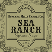 Elegant sage-colored label image: Soy Wax Candle, Duncans Mills Candle Co., Sea Ranch, Spruce Sage, Duncans Mills, CA