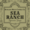 Elegant sage-colored label image: Soy Wax Candle, Duncans Mills Candle Co., Sea Ranch, Spruce Sage, Duncans Mills, CA