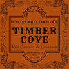 Label for Duncans Mills Candle Co. Timber Cove candle with decorative border