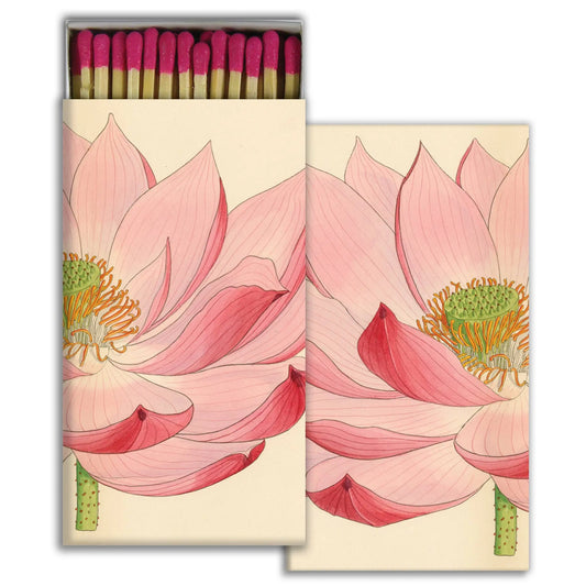 Matchbox with pink flower design on a beige background